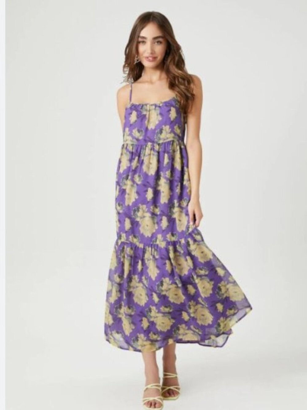 Forever 21 Chiffon Floral Print Midi Dress Medium M